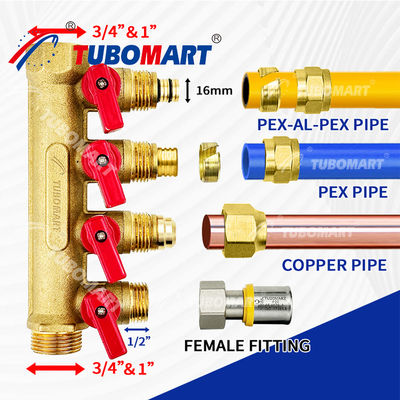 1/2 pouce de cuivre Pex Manifold 150 Psi Pour les projets de plomberie 200 ° F Température maximale